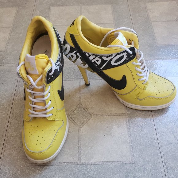 Nike Shoes - Womens Yellow Black Design Nike Dunk SB Heels Runners Shoes Size 8.5